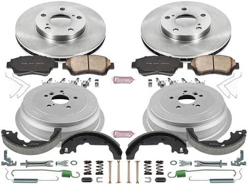 Power Stop KOE15179DK مجموعة فرامل بديلة أمامية وخلفية متخصصة - براميل فرامل OE ووسادات فرامل سيراميك لسيارة Toyota Sienna 1998-2003 [نموذج محدد] in Kuwait