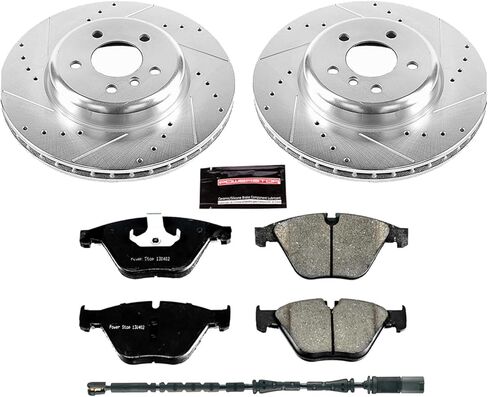 طقم فرامل أمامية PowerStop لسيارة BMW 535d 2014-16 |535d xDrive 2014-16 |535i 2011-16 |535i xDrive 2011-16 - دوارات قرصية محفورة ومشقوقة مع استبدال وسادات فرامل سيراميك من ألياف الكربون، K6020 in Kuwait