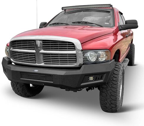 Hooke Road 03-05 Ram المصد الأمامي بعرض كامل لـ 2003 2004 2005 Dodge Ram 2500 3500، مصد فولاذي متين الطراز مع أضواء LED 2 × 18 وات in Kuwait
