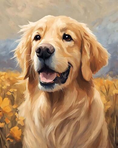 أطلق OKSGYTA العنان لإبداعك مع الطلاء DIY بالأرقام إصدار Golden Retriever، الطلاء بالأرقام للبالغين، 40 × 50 سم بدون إطار in Kuwait