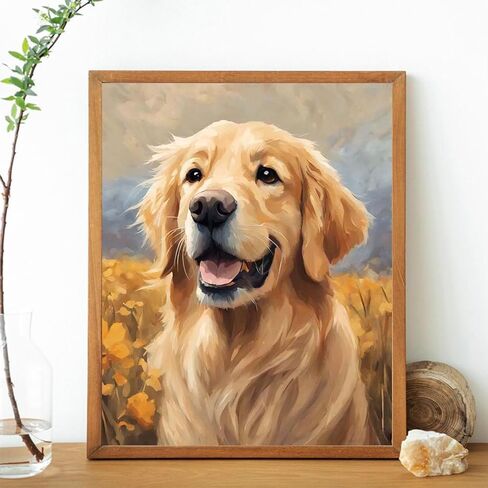 أطلق OKSGYTA العنان لإبداعك مع الطلاء DIY بالأرقام إصدار Golden Retriever، الطلاء بالأرقام للبالغين، 40 × 50 سم بدون إطار in Kuwait
