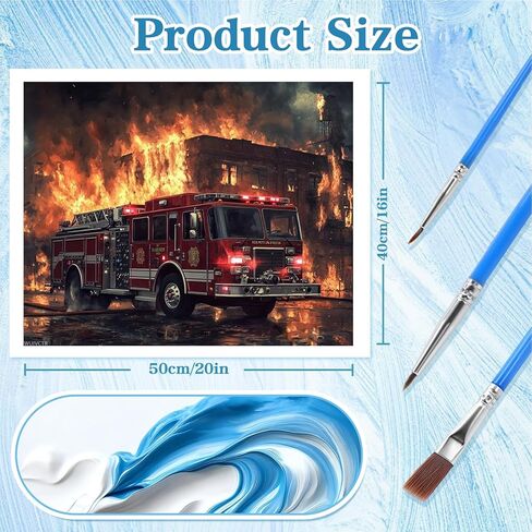 WUIVCTR سيارة إطفاء رجال الإطفاء DIY الطلاء بالأرقام للبالغين مشهد السيارة DIY لوحة زيتية أكريليك طلاء فني مجموعات قماش مع ديكور طلاء أكريليك 16 بوصة عرض × 20 بوصة طول (بدون إطار) in Kuwait