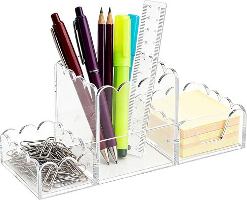 Acrylic Desk Organizer Set of 3,Magnetic Modular Pen Holder with Sticky Note & Paperclip Tray, Clear Aesthetic Desk Accessories for Home Office, Desk Decor for Women Men, Small Space Office Supplies in Saudi Arabia