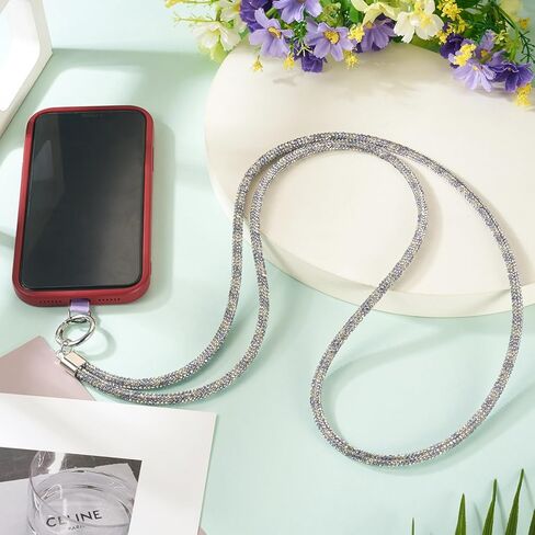 Rhinestone Lanyard Bling Neck Lanyard with Metal Clasps & Phone Tether Tab Crystal Lanyard for Women ID Card Keys Strap Phone in Saudi Arabia