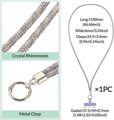 Rhinestone Lanyard Bling Neck Lanyard with Metal Clasps & Phone Tether Tab Crystal Lanyard for Women ID Card Keys Strap Phone in Saudi Arabia