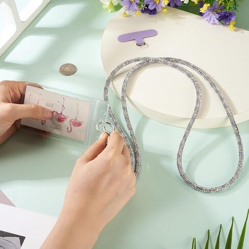Rhinestone Lanyard Bling Neck Lanyard with Metal Clasps & Phone Tether Tab Crystal Lanyard for Women ID Card Keys Strap Phone in Saudi Arabia