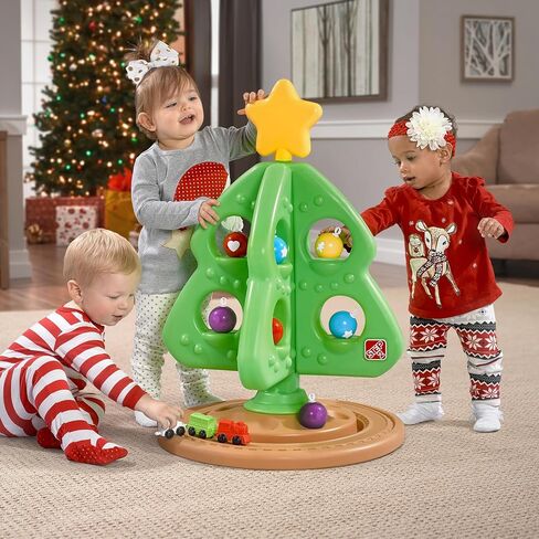 Step2 My First Christmas Tree, Kids Interactive Holiday Tree Toy, 12 Colorful Plastic Ornaments to Decorate, Mini Train Set Circles the Skirt, Made of Durable Plastic, For Toddlers 1.5+ Years Old in Saudi Arabia