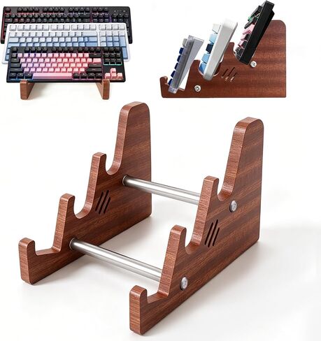 3-Tier Wood Keyboard Stand Detachable Display Rack for Mechanical Keyboards, Computer, Tablet, Desk Organizer with Sapele Wood, Easy Assembly, Strong Load Bearing for Office/Gaming in Saudi Arabia