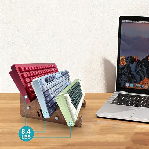 3-Tier Wood Keyboard Stand Detachable Display Rack for Mechanical Keyboards, Computer, Tablet, Desk Organizer with Sapele Wood, Easy Assembly, Strong Load Bearing for Office/Gaming in Saudi Arabia