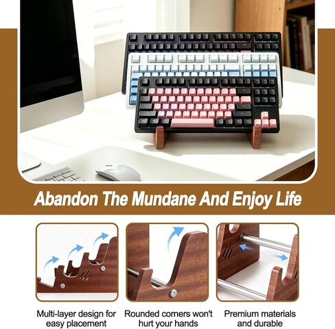 3-Tier Wood Keyboard Stand Detachable Display Rack for Mechanical Keyboards, Computer, Tablet, Desk Organizer with Sapele Wood, Easy Assembly, Strong Load Bearing for Office/Gaming in Saudi Arabia