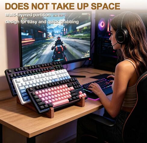 3-Tier Wood Keyboard Stand Detachable Display Rack for Mechanical Keyboards, Computer, Tablet, Desk Organizer with Sapele Wood, Easy Assembly, Strong Load Bearing for Office/Gaming in Saudi Arabia