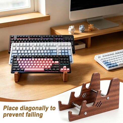3-Tier Wood Keyboard Stand Detachable Display Rack for Mechanical Keyboards, Computer, Tablet, Desk Organizer with Sapele Wood, Easy Assembly, Strong Load Bearing for Office/Gaming in Saudi Arabia