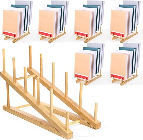 6 Pcs Wood Book Stand, 5-Tier Portable Tabletop Book Display Puzzle Rack Plate Stands for Display Wooden Dish Rack for Home Kitchen, Tabletop, Craft Shows in Kuwait