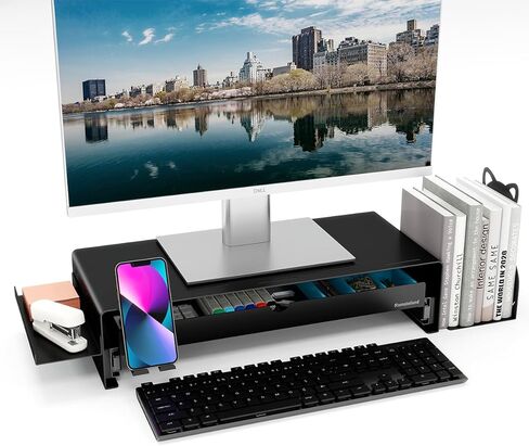 Heavy Duty Metal Monitor Stand, Strong Support Desk Organizer with Storage Shelf, Ergonomic Riser for Computer, Laptop & Printer, Space-Saving Desktop Organizer for Office Home in Kuwait
