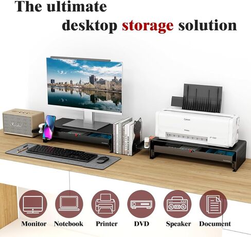 Heavy Duty Metal Monitor Stand, Strong Support Desk Organizer with Storage Shelf, Ergonomic Riser for Computer, Laptop & Printer, Space-Saving Desktop Organizer for Office Home in Kuwait