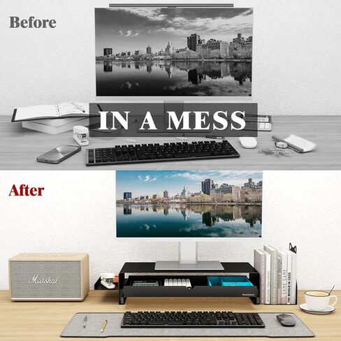 Heavy Duty Metal Monitor Stand, Strong Support Desk Organizer with Storage Shelf, Ergonomic Riser for Computer, Laptop & Printer, Space-Saving Desktop Organizer for Office Home in Kuwait