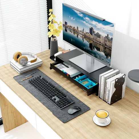 Heavy Duty Metal Monitor Stand, Strong Support Desk Organizer with Storage Shelf, Ergonomic Riser for Computer, Laptop & Printer, Space-Saving Desktop Organizer for Office Home in Kuwait