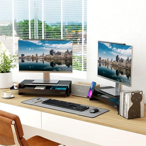 Heavy Duty Metal Monitor Stand, Strong Support Desk Organizer with Storage Shelf, Ergonomic Riser for Computer, Laptop & Printer, Space-Saving Desktop Organizer for Office Home in Kuwait