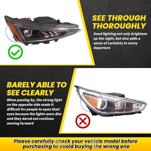 Halogen Right Headlight Compatible with El-antra 2019-2020 W/Bulb Headlamp Passenger Side Front Light 92102F3500 HY2503233 in Kuwait