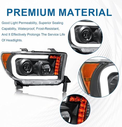 Headlights Projector for 2007-2013 Toyota Tundra Headlights w/LED DRL Compatible with 2008-2017 Toyota Sequoia 2 Headlamps Black Housing Amber Reflector in Saudi Arabia