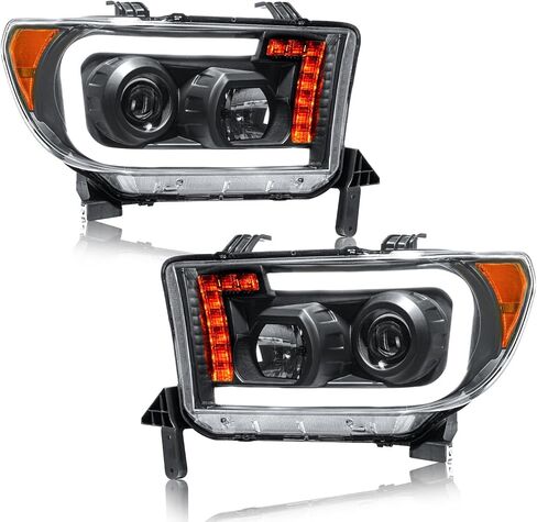 Headlights Projector for 2007-2013 Toyota Tundra Headlights w/LED DRL Compatible with 2008-2017 Toyota Sequoia 2 Headlamps Black Housing Amber Reflector in Saudi Arabia