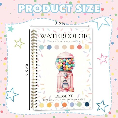 Candy Machine Watercolor Workbook,Water Coloring Book with Designs on Premium Paper,12 Beginner Friendly Sketched Illustrations,Perfect for Gifting to Spark Creativity & Joy for Adults in Kuwait