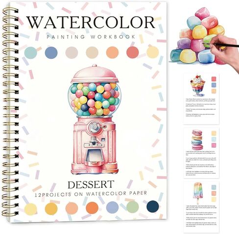 Candy Machine Watercolor Workbook,Water Coloring Book with Designs on Premium Paper,12 Beginner Friendly Sketched Illustrations,Perfect for Gifting to Spark Creativity & Joy for Adults in Kuwait
