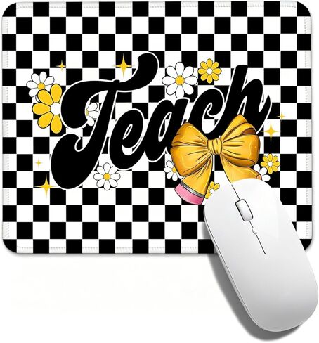 Coquette Teach Checkered Mouse Pad, 10.2×8.3 Inch Floral Bow Desk Mat, Teacher Appreciation Non-Slip Mousepad, Gift for Women Teachers, Classroom, Office & Desk Decor in Saudi Arabia