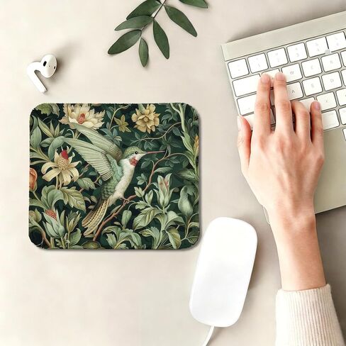 Sage Green Floral Hummingbird Mouse Pad, William Morris Inspired Floral Humming Bird Mouse Pads for Home Office Dorm Computers Laptop Supplies Desk Accessories, 9.5x7.9 Inch in Kuwait