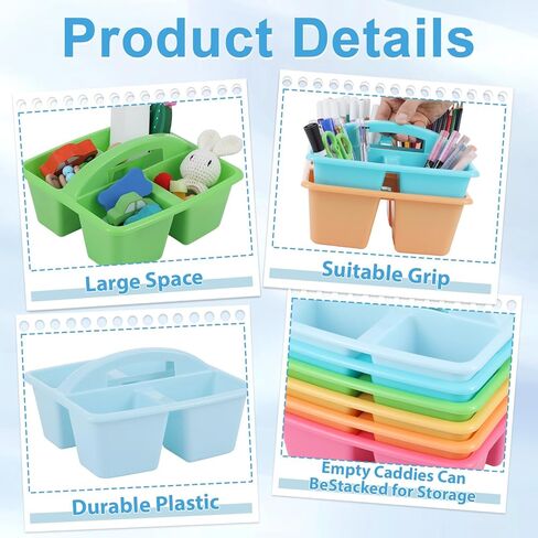 6 Pack Assorted Colors Classrooms Caddy 4 Compartment Classroom Caddy Compartment Caddies Set Table Caddies Classrooms with Handle for Classroom Organization Table Desk Office Supplies(Pastel) in Saudi Arabia