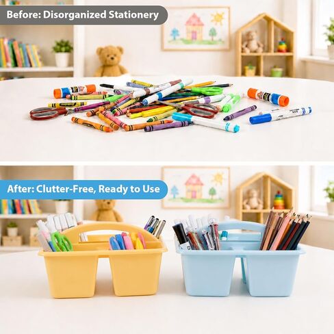 6 Pack Assorted Colors Classrooms Caddy 4 Compartment Classroom Caddy Compartment Caddies Set Table Caddies Classrooms with Handle for Classroom Organization Table Desk Office Supplies(Pastel) in Saudi Arabia