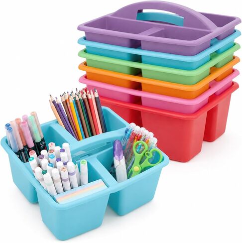 6 Pack Assorted Colors Classrooms Caddy 4 Compartment Classroom Caddy Compartment Caddies Set Table Caddies Classrooms with Handle for Classroom Organization Table Desk Office Supplies(Pastel) in Saudi Arabia