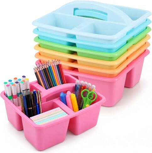 6 Pack Assorted Colors Classrooms Caddy 4 Compartment Classroom Caddy Compartment Caddies Set Table Caddies Classrooms with Handle for Classroom Organization Table Desk Office Supplies(Pastel) in Saudi Arabia