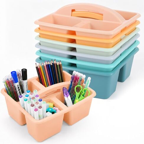 6 Pack Assorted Colors Classrooms Caddy 4 Compartment Classroom Caddy Compartment Caddies Set Table Caddies Classrooms with Handle for Classroom Organization Table Desk Office Supplies(Pastel) in Saudi Arabia