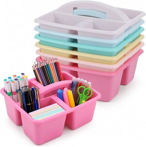 6 Pack Assorted Colors Classrooms Caddy 4 Compartment Classroom Caddy Compartment Caddies Set Table Caddies Classrooms with Handle for Classroom Organization Table Desk Office Supplies(Pastel) in Saudi Arabia