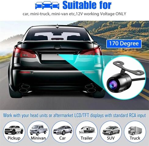 Car Backup Camera 18.5mm Flush Mount/Bracket 2 in 1 Installation-Waterproof Reverse Parking Camera Rear View for Vehicle SUV RV Pickup, 12V/24V CVBS in Saudi Arabia