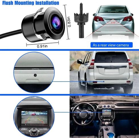 Car Backup Camera 18.5mm Flush Mount/Bracket 2 in 1 Installation-Waterproof Reverse Parking Camera Rear View for Vehicle SUV RV Pickup, 12V/24V CVBS in Saudi Arabia