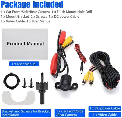 Car Backup Camera 18.5mm Flush Mount/Bracket 2 in 1 Installation-Waterproof Reverse Parking Camera Rear View for Vehicle SUV RV Pickup, 12V/24V CVBS in Saudi Arabia