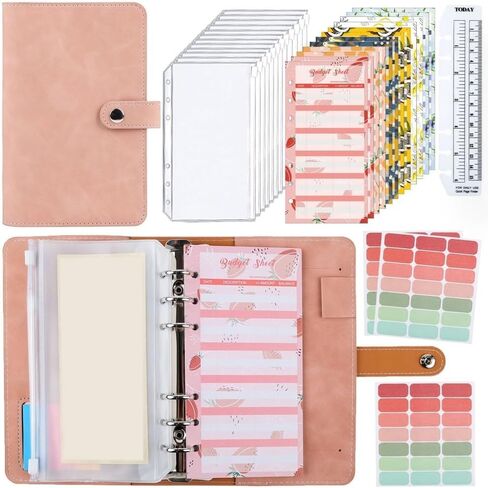 A6 Soft Budget Binder Planner With 12 Pieces Cash Envelopes, Multifunctional Save Budget Loose-leaf Binder ﻿(Blue) in Kuwait