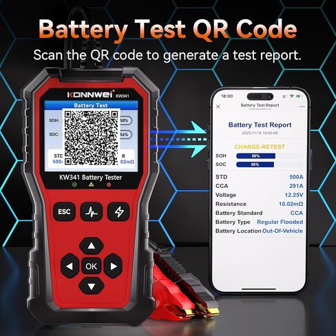 KONNWEI KW341 Car Battery Tester 6V 12V 24V Automotive Battery Load Tester Digital Battery Analyzer for Motorcycle Car Truck, Test SOH SOC CCA Resistance Voltage, Cranking Charging System Print in Kuwait