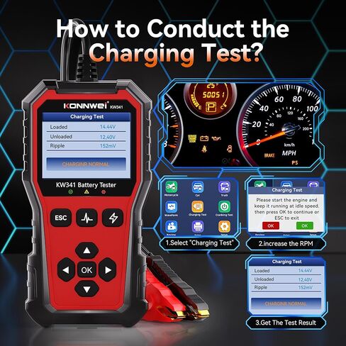KONNWEI KW341 Car Battery Tester 6V 12V 24V Automotive Battery Load Tester Digital Battery Analyzer for Motorcycle Car Truck, Test SOH SOC CCA Resistance Voltage, Cranking Charging System Print in Kuwait