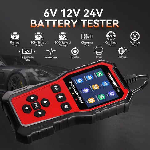KONNWEI KW341 Car Battery Tester 6V 12V 24V Automotive Battery Load Tester Digital Battery Analyzer for Motorcycle Car Truck, Test SOH SOC CCA Resistance Voltage, Cranking Charging System Print in Kuwait