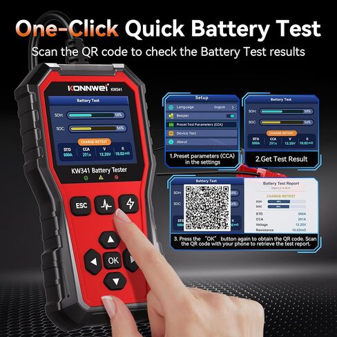 KONNWEI KW341 Car Battery Tester 6V 12V 24V Automotive Battery Load Tester Digital Battery Analyzer for Motorcycle Car Truck, Test SOH SOC CCA Resistance Voltage, Cranking Charging System Print in Kuwait