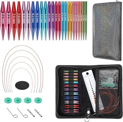 Hoowen Short Interchangeable Knitting Needles Set, 2-Inch Metal Circular Knitting Needles Kit for Beginners, 12 Pairs, Size US 2.5, 3, 4, 5, 6, 7, 8, 9, 10, 10.5, 11 with Case, Cables & Accessories in Saudi Arabia