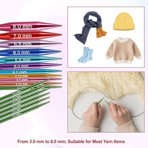 Hoowen Short Interchangeable Knitting Needles Set, 2-Inch Metal Circular Knitting Needles Kit for Beginners, 12 Pairs, Size US 2.5, 3, 4, 5, 6, 7, 8, 9, 10, 10.5, 11 with Case, Cables & Accessories in Saudi Arabia