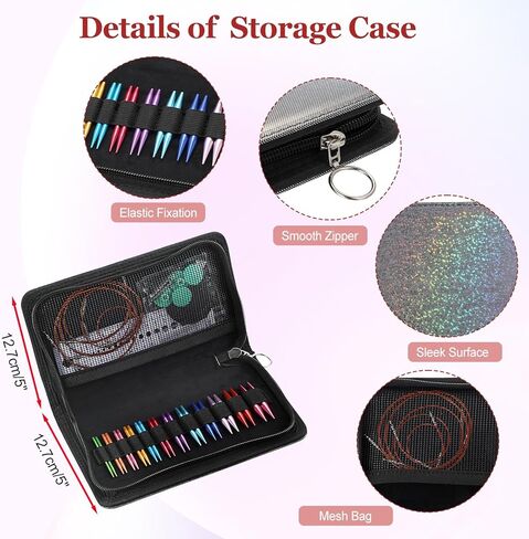 Hoowen Short Interchangeable Knitting Needles Set, 2-Inch Metal Circular Knitting Needles Kit for Beginners, 12 Pairs, Size US 2.5, 3, 4, 5, 6, 7, 8, 9, 10, 10.5, 11 with Case, Cables & Accessories in Saudi Arabia