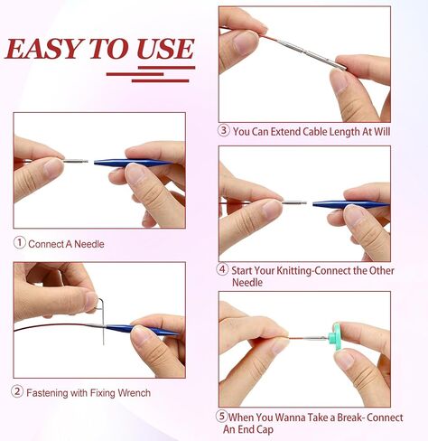 Hoowen Short Interchangeable Knitting Needles Set, 2-Inch Metal Circular Knitting Needles Kit for Beginners, 12 Pairs, Size US 2.5, 3, 4, 5, 6, 7, 8, 9, 10, 10.5, 11 with Case, Cables & Accessories in Saudi Arabia