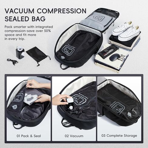 Vacuum Seal Travel Backpack Men with Vacuum System Pump Air Compression Bags for Travel, Expandable Capacity Water Resistant, Carry-On Luggage Backpack Black (Vacuum Pump Included) in Saudi Arabia