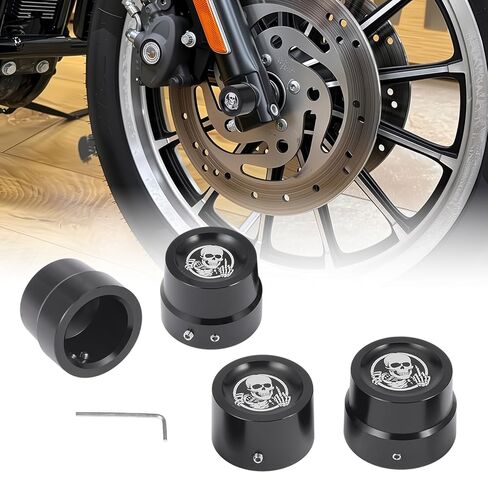 4Pcs CNC Motorcycle Axle Nut Protective Cover Set Skull Aluminum Alloy Custom Caps for Harley Davidson Touring, Dyna, Softail, Sportster XL 883 1200 V-Rod Front and Rear Wheel (Skull Style B) in Kuwait