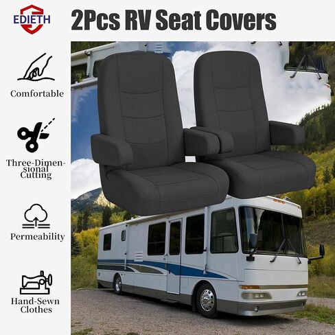 2-Pack Durable Knitted Mesh Fabric RV Seat Covers for Captains Chairs,Motorhome Seat Covers for Class-A RV Seat with Side Storage Pockets - Black in Saudi Arabia
